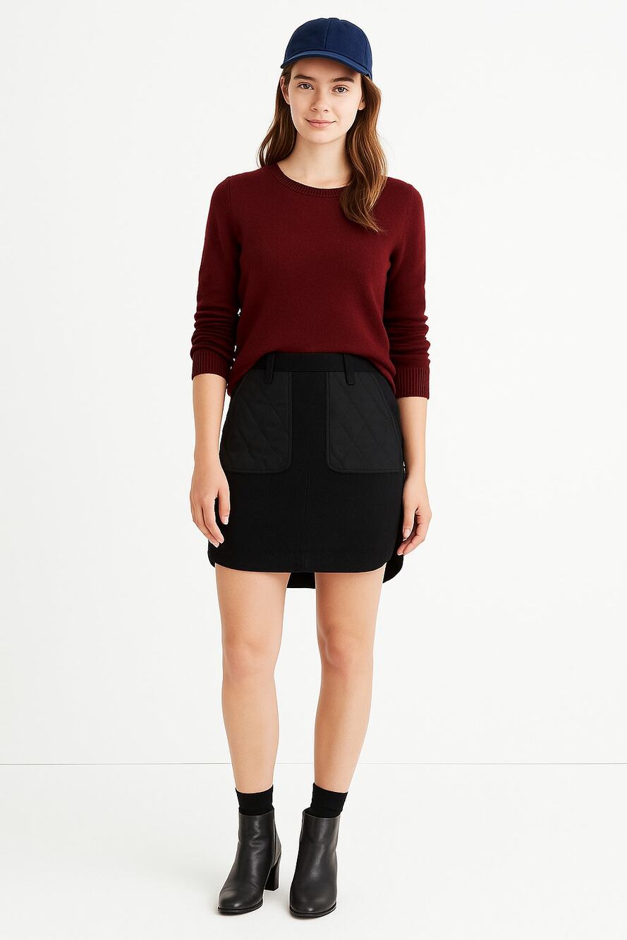 Madewell Black Wool Blend Shirttail Mini Skirt Quilted Pockets Preppy Academia